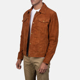 Mens Stallon Brown Suede Trucker Jacket